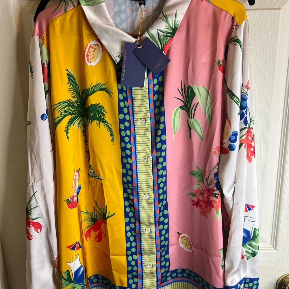 Skies are Blue Curvy printed long sleeves resort silky size 2X - Picture 5 of 10